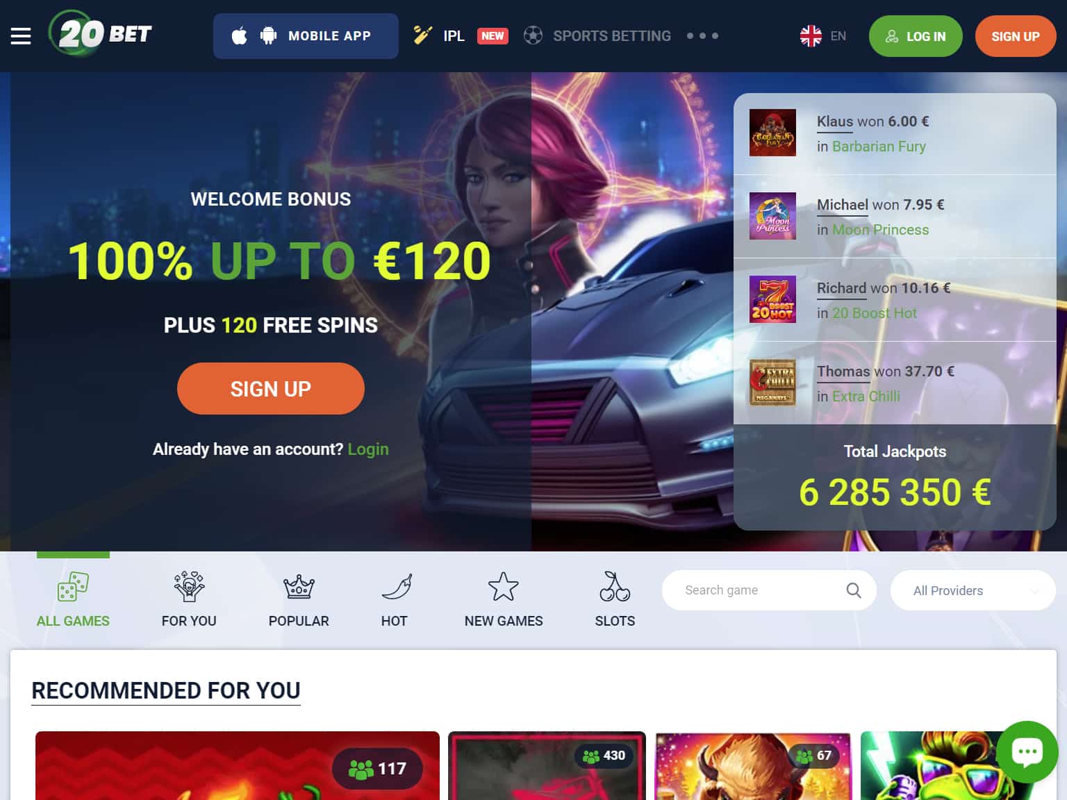 20Bet Casino screenshot